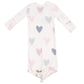 The Angel Dear Baby Girls' Modal Rib Knotted Gown features long sleeves, a knotted bottom, and charming pink and gray heart designs—ideal for cozy comfort.