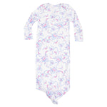 Keep your little one cozy in the Angel Dear Baby Girls' Knotted Gown, made from buttery-soft fabric and featuring charming blue and pink floral bows on a crisp white background.