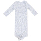 The Angel Dear Baby Girls' Knotted Gown, featuring a blue and white floral pattern and crafted from buttery-soft fabric for comfort, is shown laid flat on a white background.