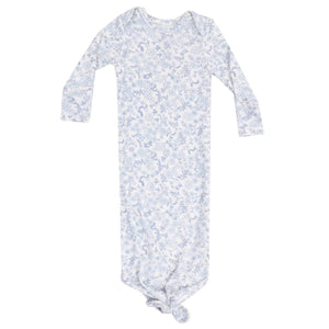 The Angel Dear Baby Girls' Knotted Gown features a light blue floral print on white and is made from buttery-soft fabric for ultimate comfort.