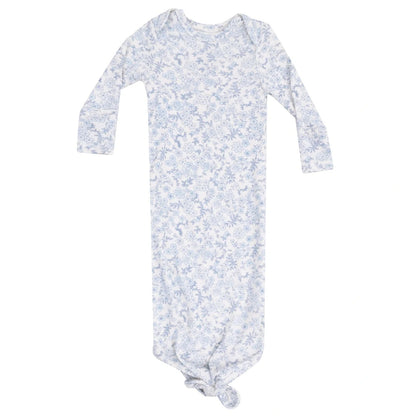 The Angel Dear Baby Girls' Knotted Gown features a light blue floral print on white and is made from buttery-soft fabric for ultimate comfort.
