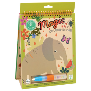 Floss and Rock’s Magic Color Changing Watercard Easel and Pen - Jungle is a reusable coloring pad for ages 18 months and up, featuring an elephant, butterfly, and flowers on the cover. This portable kids art set includes a water-based coloring pen—perfect for creative fun at home or on the go.