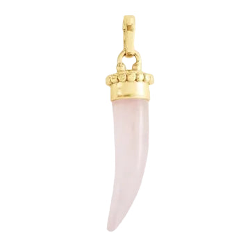 The Anabel Aram Milos Stone Horn Charm is a Mediterranean pendant featuring a gold clasp and a curved, pale pink stone horn.