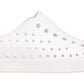 The Kids’ Jefferson Shoes by Native Shoes are lightweight, water-friendly slip-ons featuring multiple ventilation holes and a textured toe and sole, shown here on a plain white background.
