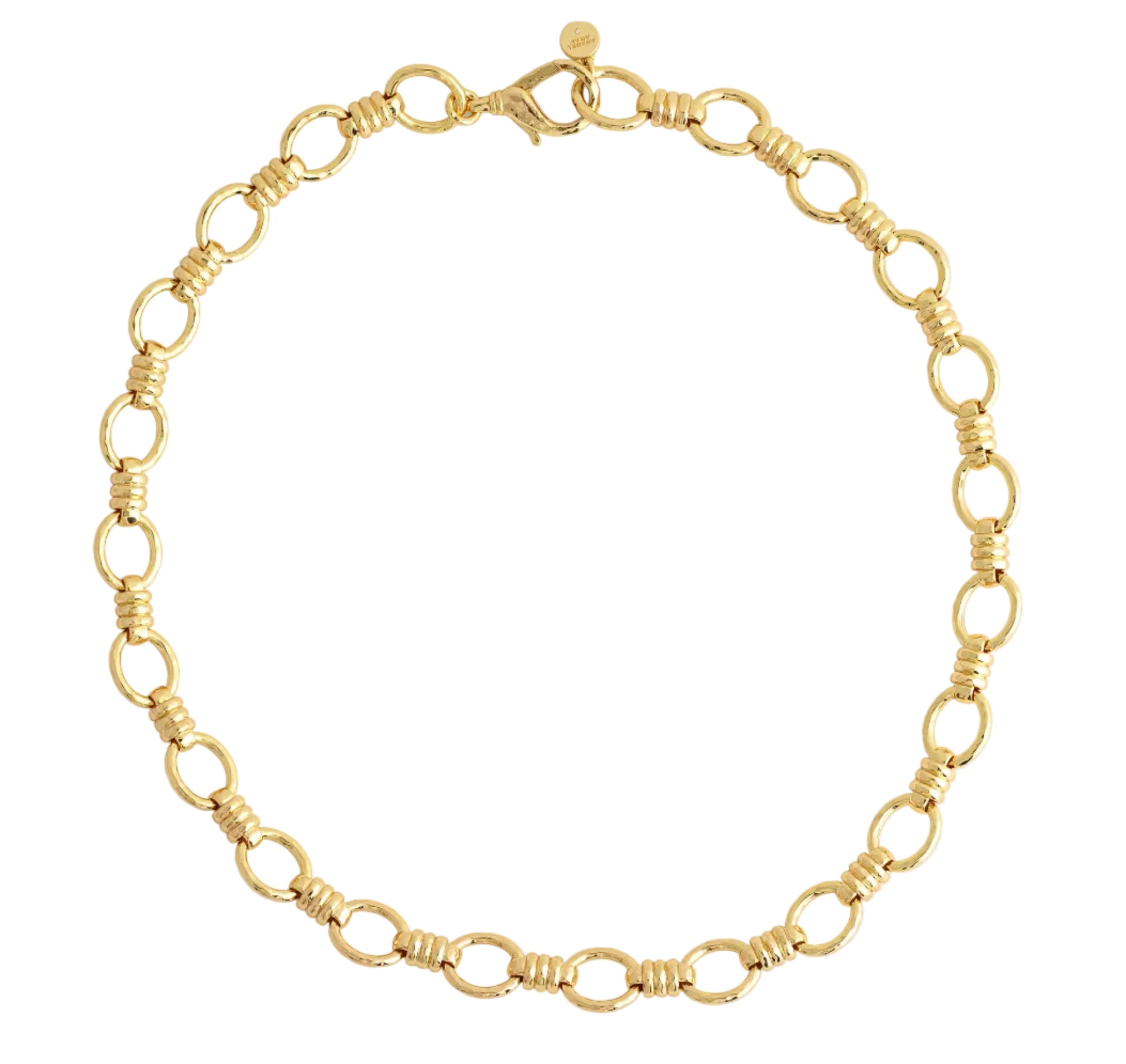 The Neptune Chain Necklace by Anabel Aram features interlocking oval links and a lobster clasp, crafted in an 18k gold dipped finish, shown on a white background.