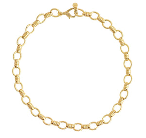 The Neptune Chain Necklace by Anabel Aram features interlocking oval links and a lobster clasp, crafted in an 18k gold dipped finish, shown on a white background.