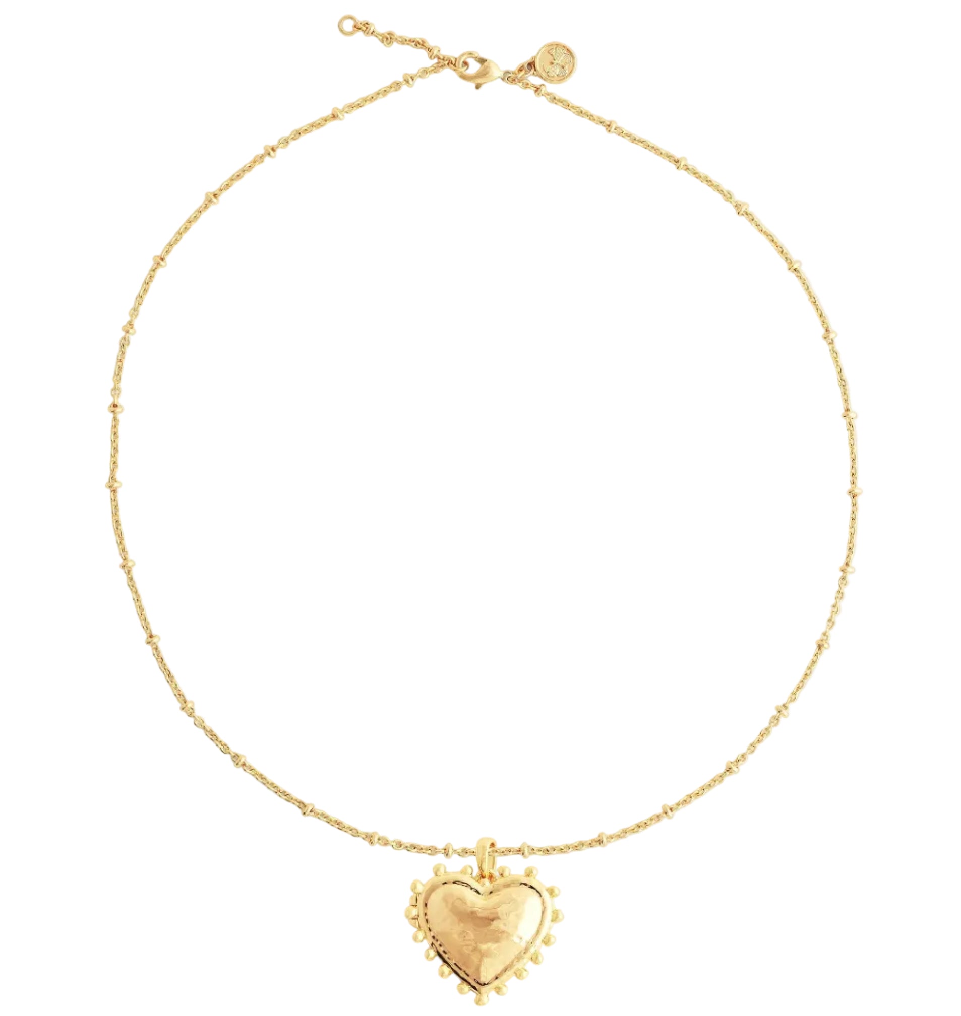 The Anabel Aram Heart Locket Necklace features an 18k gold heart-shaped pendant on a delicate chain, making it a perfect keepsake piece.