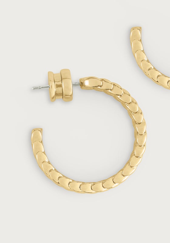 Anabel Aram Cheval Braided Hoop earrings in 18K gold plate with a textured, equestrian-inspired braided design.