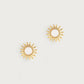 Milos Soleil Drop Earrings featuring 18K gold plated sunburst studs with mother of pearl circular centers.