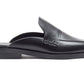 A sleek black 3.1 Phillip Lim Alexa Loafer Mule, crafted from smooth calf leather with a low heel, seen from the side against a white background.