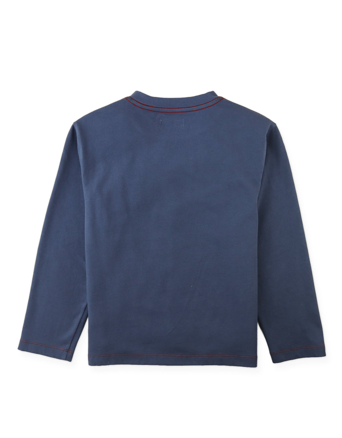 A Boys’ Myron Graphic Tee Dog from Gingersnaps is shown from the back in navy blue, featuring long sleeves, a crew neckline, and simple stitching without any visible logos, quirky illustrations, or designs.