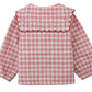 The Baby Girls’ Gracia Checkered Blouse by Gingersnaps features long sleeves, a red and white storybook check pattern, a scalloped sailor collar with red trim, and blue embroidered accents on the collar.