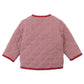 Back view of the Baby Girls’ Lavinia Boxy Quilted Coat by Gingersnaps—a long-sleeve, red and white checkered quilted coat featuring red trim on the collar, sleeves, and hem. This charming piece is designed to offer both comfort and style.