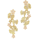 Anabel Aram's Butterfly with Flowers Dangle Earrings feature cascading 18k gold butterflies with delicate flower designs and pink and white accents.