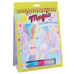 Floss and Rock Fantasy Easel Watercard and Pen, a reusable coloring pad featuring a mermaid and jellyfish on the cover, is shown standing upright like a portable kids art set with a blue water pen attached at the bottom.