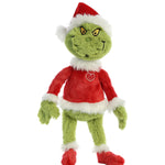 Aurora’s Dr. Seuss Grinch Santa, 16", features the classic holiday character in a red Santa hat and coat with white trim, standing upright against a white background.