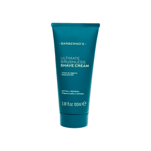 Barberino's Ultimate Brushless Shave Cream, in a teal tube containing 100ml, is displayed on a plain white background—perfect for a smooth shave.