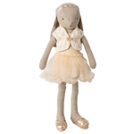 Maileg Bunny size 3, Classic wears a cream ballet suit and tulle skirt with matching shoes, standing upright against a white background.