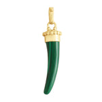 The Milos Stone Horn Charm by Anabel Aram is a green Mediterranean pendant with a gold cap and bail, shown on a white background.