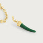 The Milos Stone Horn Charm by Anabel Aram features a green stone pendant with a gold cap and clasp on a gold chain, shown on a white background—a striking Mediterranean accessory to elevate any look.