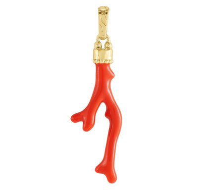 The Milos Coral Charm by Anabel Aram features a gold and red coral branch pendant with a polished finish, accented by an 18k gold plated cap and bail for easy attachment to your favorite necklace.