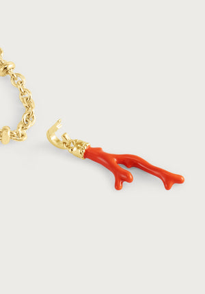The Anabel Aram Milos Coral Charm bracelet features an 18k gold plated chain with a hand-painted enamel coral pendant, shown on a plain white background.