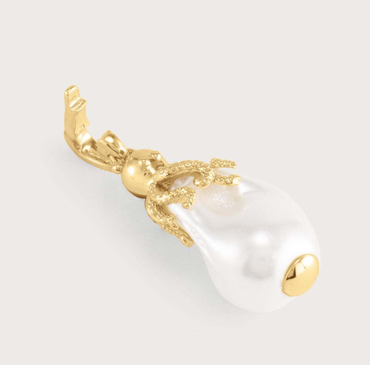 Anabel Aram Milos Octopus Charm featuring an 18K gold-plated octopus with a teardrop-shaped white pearl body, attached to a delicate gold chain.