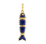 Anabel Aram Milos Stone Fish Charm in 18K gold plate with four blue stone inlays and beaded detailing.