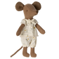 The Maileg Big Sister Mouse in Matchbox - Pyjamas is a soft fabric doll dressed in cute pyjamas, making it an adorable addition to any Maileg or soft toy collection.