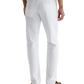A person stands facing away, wearing AG Jeans’ Tellis Cloud Soft Denim™ white slim fit men’s jeans, styled with a navy shirt and brown suede shoes against a white background.