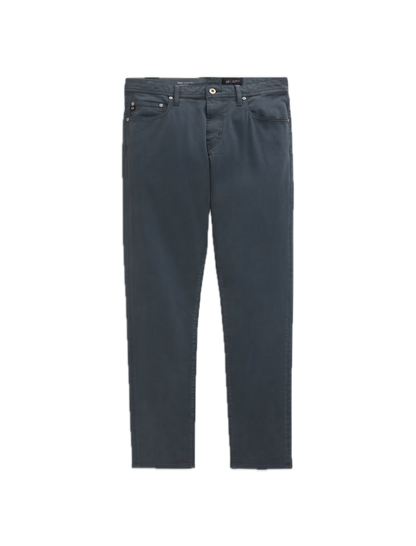 The Tellis Modern Slim Denim jeans by AG Jeans are crafted from Cloud Soft Denim in a dark blue wash, featuring a modern slim silhouette with front and back pockets and a button-and-zip closure, displayed on a white background.