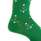 A close-up of the Dapper Classics Green with Steel Gray and Ash/White Golf Club and Ball Cotton Sock, featuring a crossed club and ball pattern—ideal for those wanting stylish mid-calf socks with a playful touch.