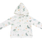 The Angel Dear French Terry Zip Hoodie and Jogger Set for kids features a white zip hoodie with a playful dinosaur print in green, blue, and yellow tones.