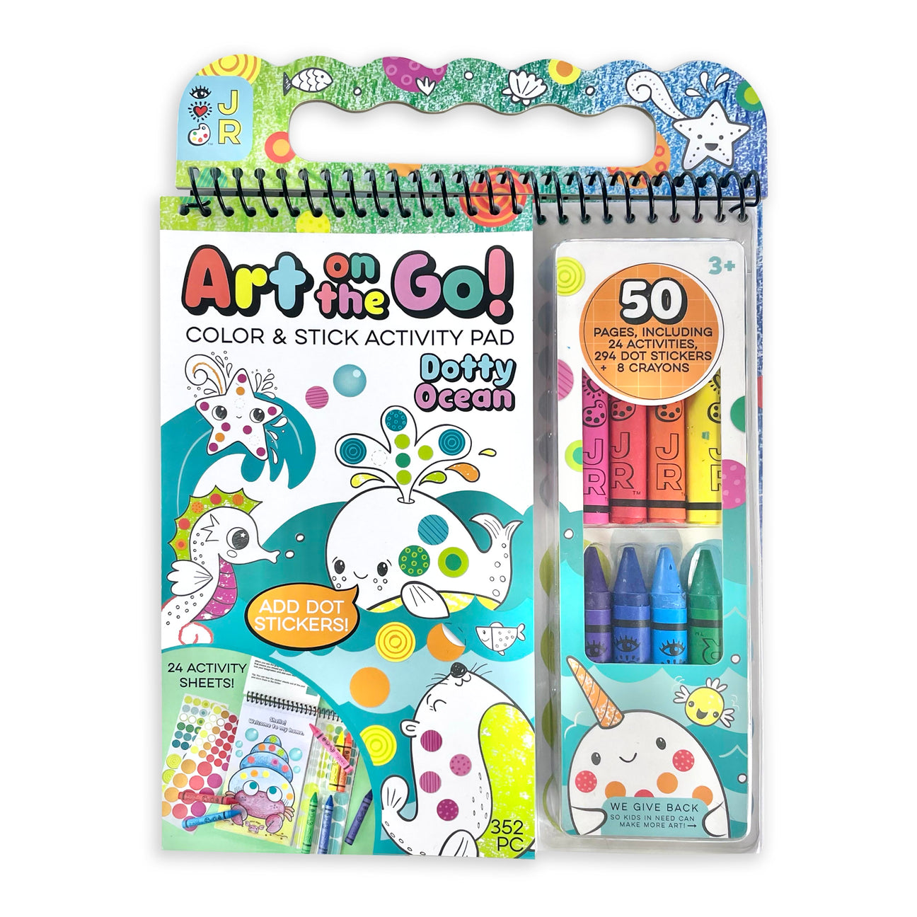 Bright Stripes Art on the Go! includes 24 ocean-themed activity pages, dot stickers, and 8 crayons in a portable set for ages 3+. Fun, creative activities wherever you go!.