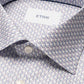 Close-up of an Eton's Cut Away Slim Signature Twill Parrot Shirt, made from extra-long staple cotton. This patterned shirt is wrinkle-free, features a cut-away collar, and buttons along the placket.