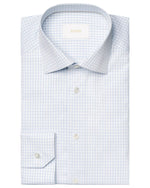The Eton Light Blue Check Signature Twill Cut Away Contemporary Shirt features a smart check pattern, pocket, and buttoned cuffs—ideal for a polished business look.