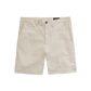 A pair of beige khaki Archie Shorts by AG Jeans, crafted from premium Sorrento Stretch Twill Italian fabric and featuring front pockets, belt loops, and a button closure, displayed on a white background.