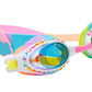 Bling2O’s Eunice the Unicorn Swim Goggles feature anti-fog lenses, rhinestones, a rainbow pattern, and cloud-shaped accents on the strap for colorful underwater fun.