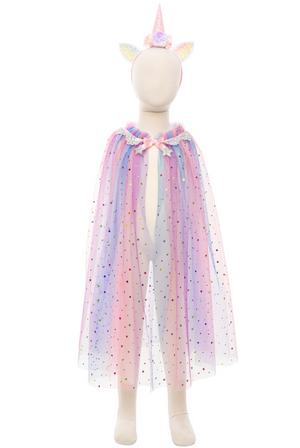 Child's unicorn costume with sparkly sequins, Great Pretenders Rainbow Unicorn Cape and Headband.