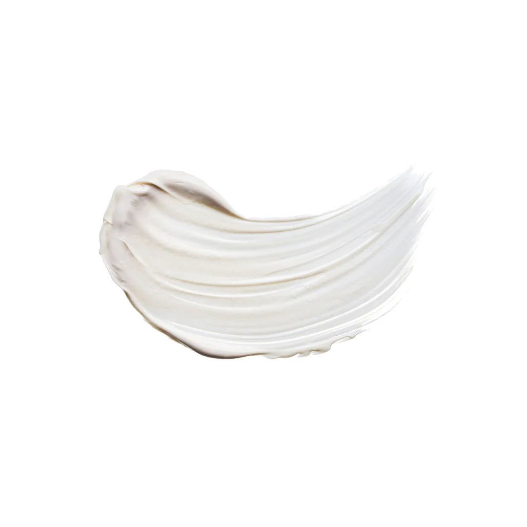 A curved smear of Hampton Sun Age Defying SPF 50 Mineral Face Creme with non-nano zinc oxide appears on a plain white background.