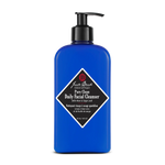 A 473 mL (16 fl oz) blue pump bottle of Jack Black Pure Clean Daily Facial Cleanser, formulated to help prepare shave-ready skin.