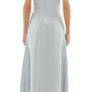 A person wearing the Adam Lippes Lynn Silk Crepe Dress, a sleeveless light blue midi with an asymmetric draped panel, and white shoes stands with their back to the camera against a white background.