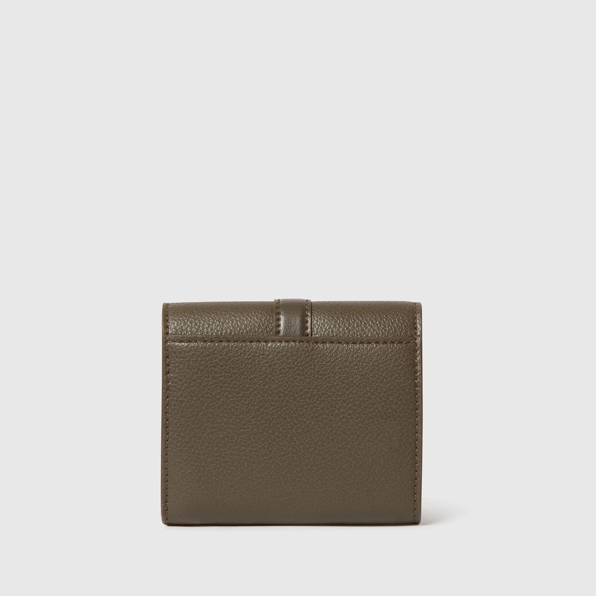 The Ryder Trifold Wallet by Stella McCartney, expertly handcrafted in Italy from brown textured leather, is centered closed on a plain light gray background.