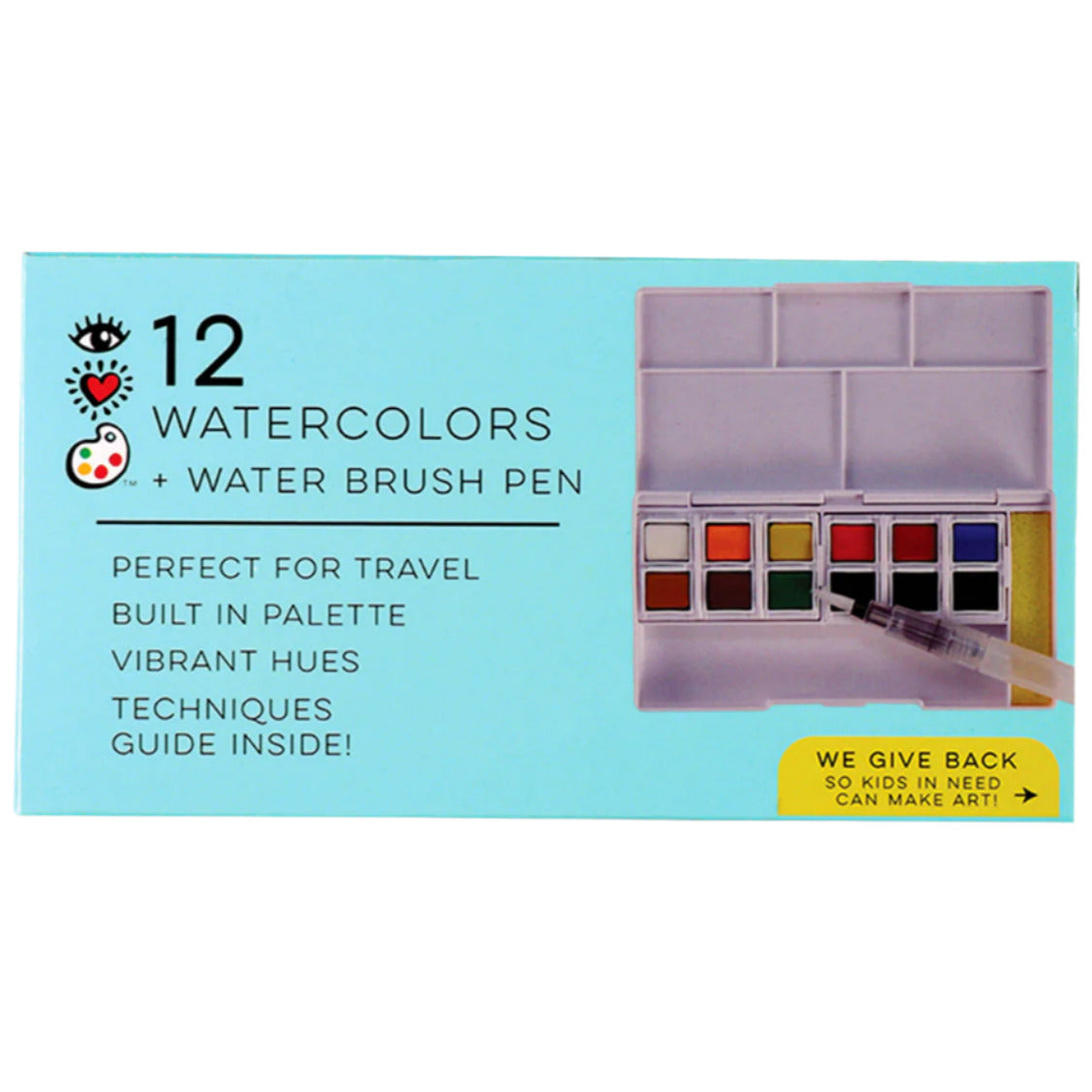 12 Bright Stripes watercolors in water brush pen form, providing convenience and vibrant hues with concentrated color.