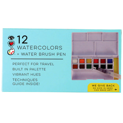 12 Bright Stripes watercolors in water brush pen form, providing convenience and vibrant hues with concentrated color.