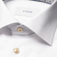Close-up of the Eton Slim Cut Away Medallion Effect Signature Twill Shirt, featuring beige buttons and a medallion-patterned inner collar.