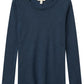 The Baby Boys’ and Boys’ Merino Long Sleeve Knitted T-Shirt by Copenhagen Colors, in dark blue, is shown long-sleeved and crew-neck, laid flat on a white background.