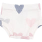 The Angel Dear AD Modal Rib Simple Dress + Bloomer in off-white features large pink and gray hearts, offering a cozy and stylish option for baby girls.