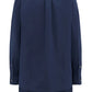 The Jaxina Dress by Callas Milano is a navy long-sleeve shirt dress made from Italian cotton, with a collared neckline, back pleat, and buttoned cuffs.