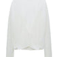 A white, long-sleeve, V-neck linen blend Dorothee Schumacher Summer Ease Cardigan with a single button closure at the front by Dorothee Schumacher.